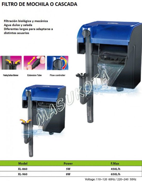 Filtro de mochila o cascada de 650l/h. XILONG XL-960