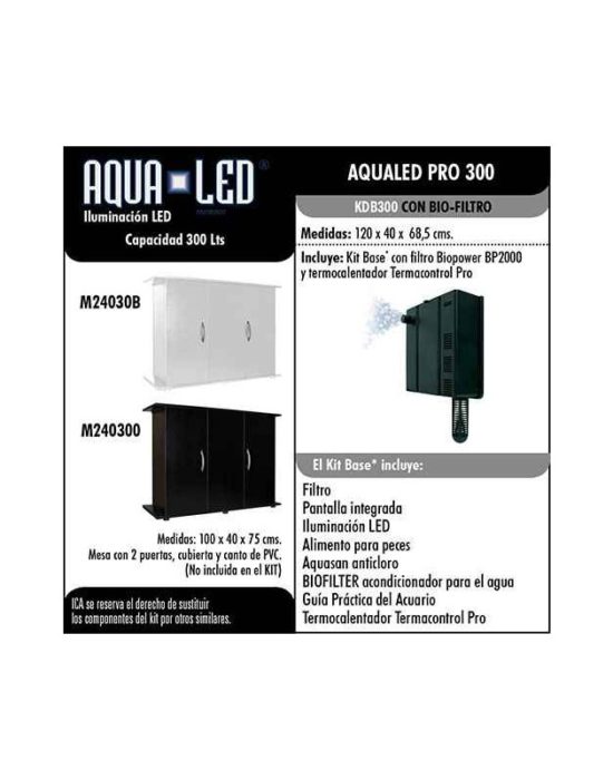 Aqualed Pro 300 litros. Blanco o Negro. Filtro BIOPOWER 2000
